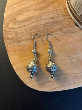 Silver Filigree Bead Drop Earrings - Women Jewelry